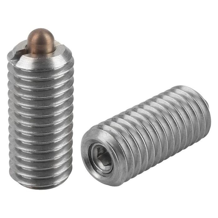 03055 inch - Altıgen soketli ve baskı pimli bilyalı setiskur vidalar, paslanmaz çelik, standart yay kuvveti - inch