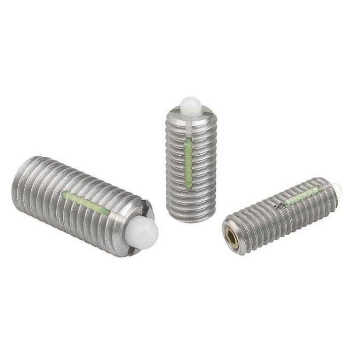 03059 inch - Bilyalı setskur vidalar, POM içten altıgenli ve baskı pimli, paslanmaz çelik, dişli sabitleyicili - inch