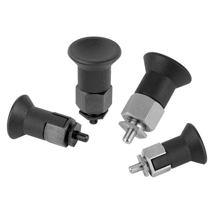 03089 - İnce cidarlı parçalar için plastik mantar tutamaklı çelik veya paslanmaz çelik indeksleme pistonları