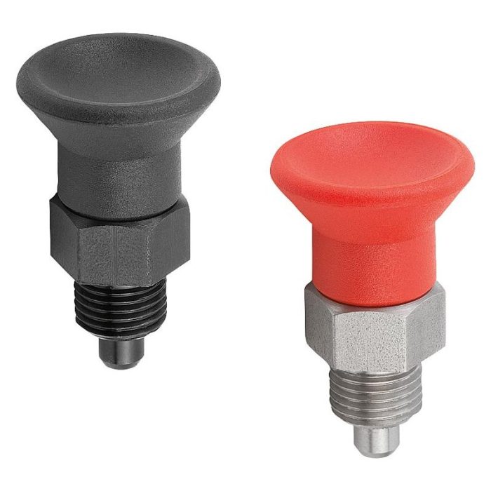 03089_A - İndeksleme pistonu çelik veya paslanmaz çelik, plastik mantar saplı kısa tasarım, kilitleme kanallı yok, kontra somunsuz