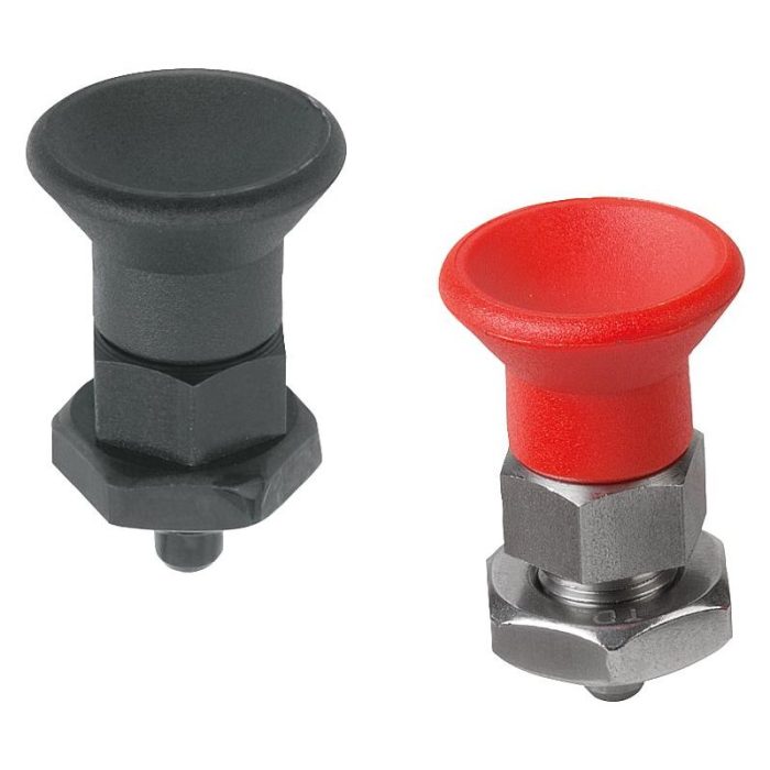 03089_B - Kilitleme cıvatası çelik veya paslanmaz çelik kısa versiyon, plastik mantar kavramalı, kilitleme oluğu yok, kilit somunlu