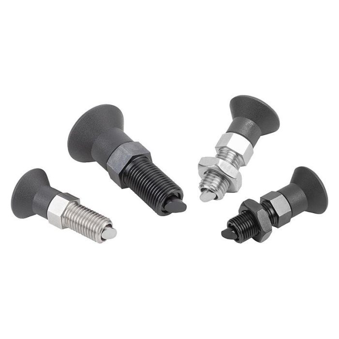 03089-10 - Plastik mantar tutamaklı, burulma önleyicili ve eğik yapılı çelik veya paslanmaz çelik indeksleme pistonları