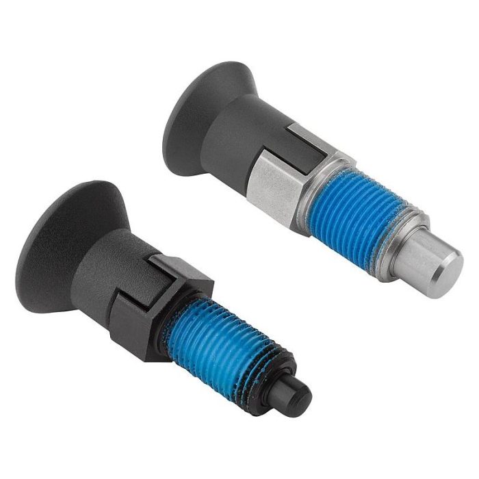 03089_CP - Plastik mantar tutamaklı, diş emniyetli ve kilit kanallı çelik veya paslanmaz çelik indeksleme pistonları