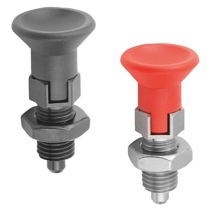 03089_D Inch - Plastik mantar tutamaklı, kilit kanallı ve kontra somunlu çelik veya paslanmaz çelik indeksleme pistonları - inch