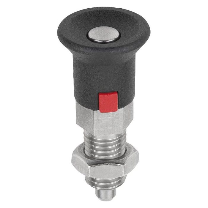 03089_B - Plastik mantar tutamaklı, kilitli ve kontra somunlu çelik veya paslanmaz çelik indeksleme pistonları