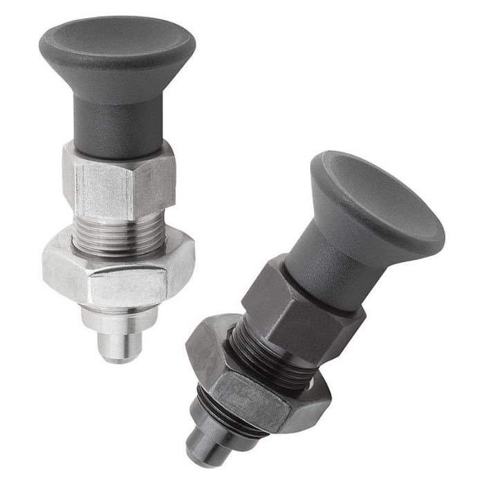 03089_B - Plastik mantar tutamaklı, silindirik kilitleme pimli ve kontra somunlu çelik veya paslanmaz çelik premium indeksleme pistonları