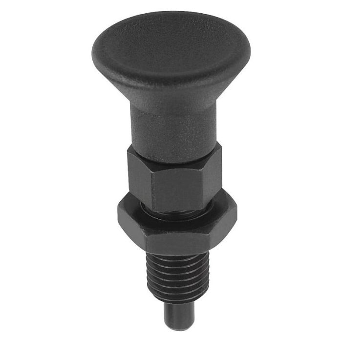 03089_B inch - Plastik mantar tutamaklı, uzun kilitleme pimli ve kontra somunlu çelik veya paslanmaz çelik indeksleme pistonları - inch