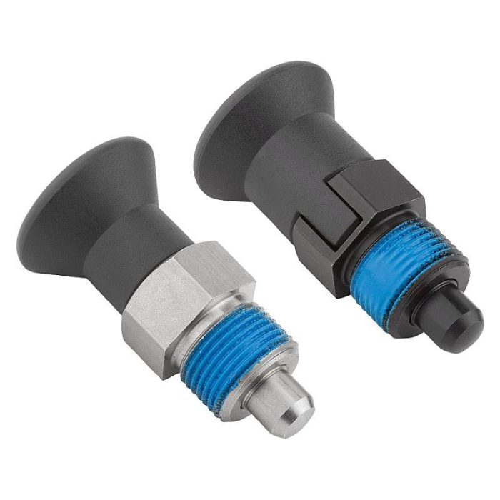 03089 - Plastik mantar tutamaklı ve diş emniyetli kısa tip çelik veya paslanmaz çelik indeksleme pistonları