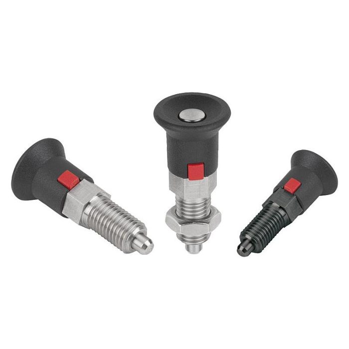 03089 - Plastik mantar tutamaklı ve kilitli çelik veya paslanmaz çelik indeksleme pistonları