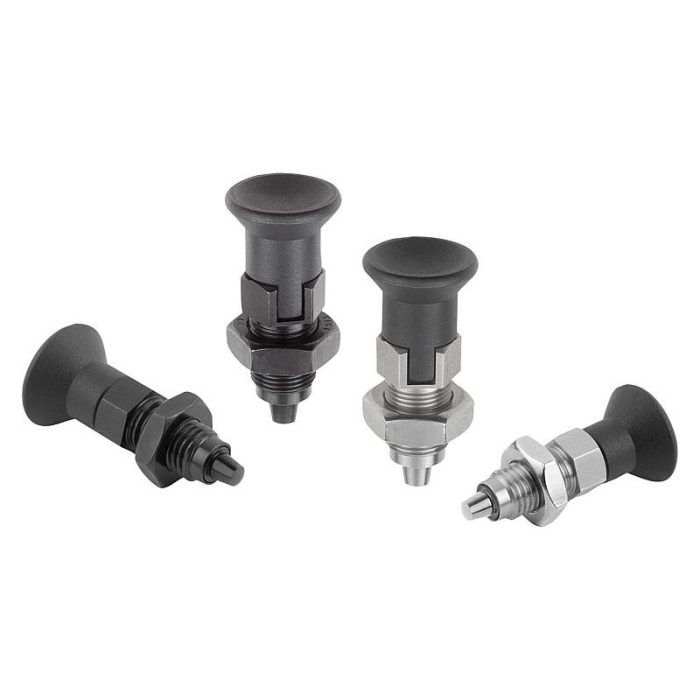 03089 - Plastik mantar tutamaklı ve konik kilitleme pimli çelik veya paslanmaz çelik premium indeksleme pistonları