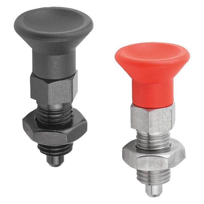 03089_B Inch - Plastik mantar tutamaklı ve kontra somunlu çelik veya paslanmaz çelik indeksleme pistonları - inch