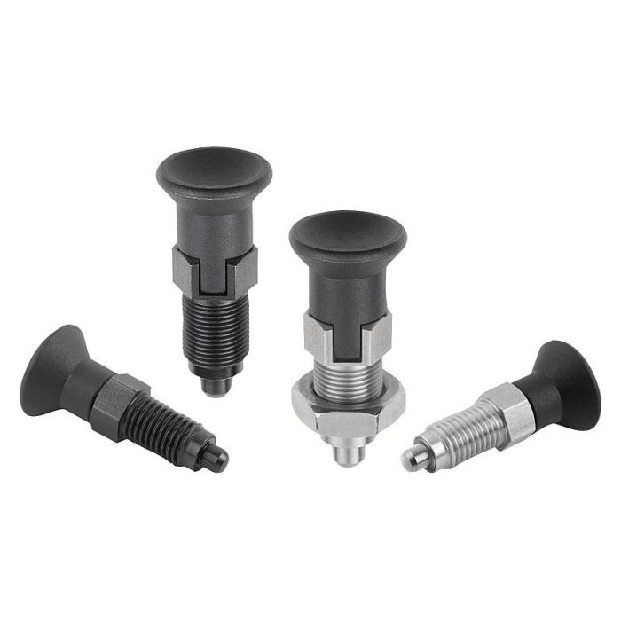 03089 - Plastik mantar tutamaklı ve silindirik kilitleme pimli çelik veya paslanmaz çelik premium indeksleme pistonları