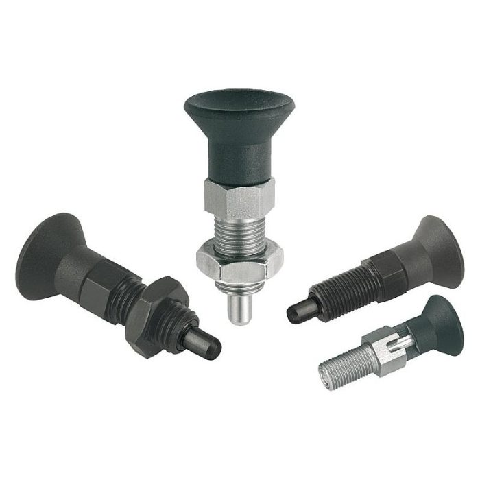 03089 inch - Plastik mantar tutamaklı ve uzun kilitleme pimli çelik veya paslanmaz çelik indeksleme pistonları - inch