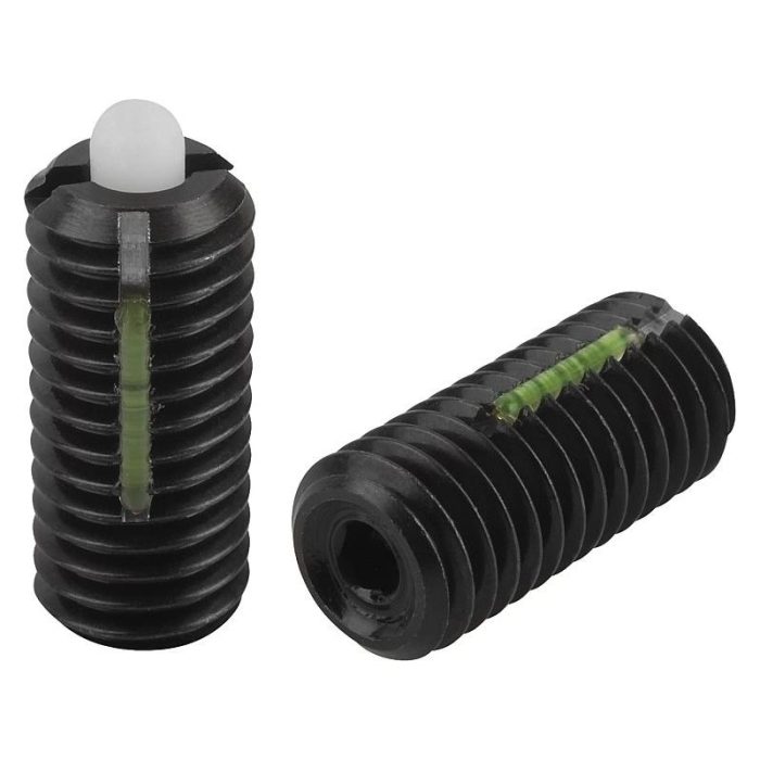 03051_SF inch - POM'dan yapılmış altıgen soketli ve baskı pimli bilyalı setiskur vidalar, standart yay kuvveti, diş kilitli - inch