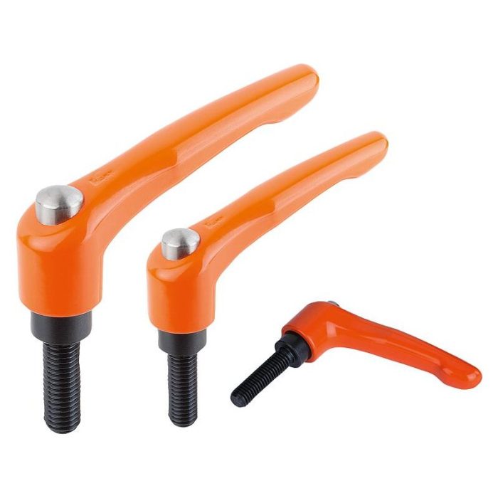 06460 inch - Sıkıştırma kolu çinko döküm, dış dişli ve koruyucu kapaklı, saten saf turuncu, dişli eleman perdahlanmış çelik - inch