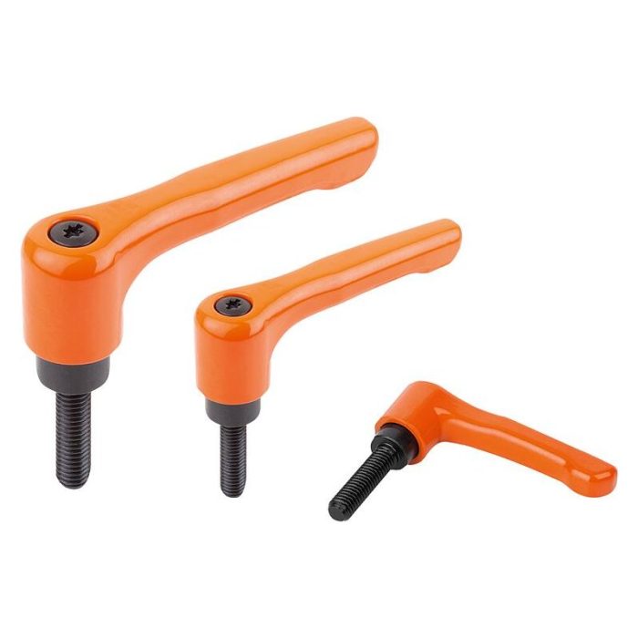 06458 inch - Sıkıştırma kolu çinko döküm, düz, dış dişli, saten saf turuncu, dişli eleman perdahlanmış çelik - inch